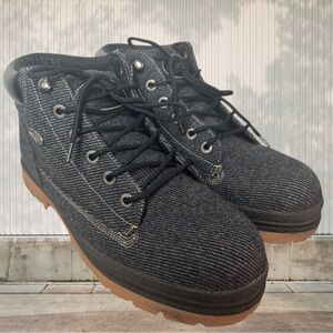 NY LUG Co Black/Gray Denim Textured Lace-Up Boots | Men’s Size 12